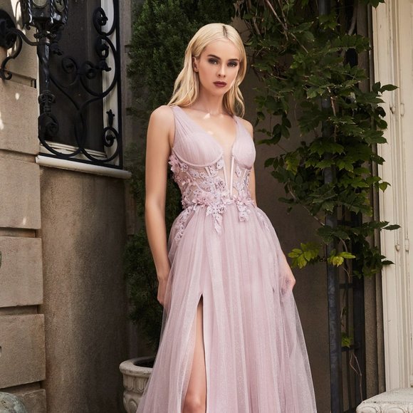 NEW LONG SLEEVELESS EMBROIDERED FLORAL TULLE DRESS WITH ZIPPER BACK AL A1057 - Picture 1 of 8